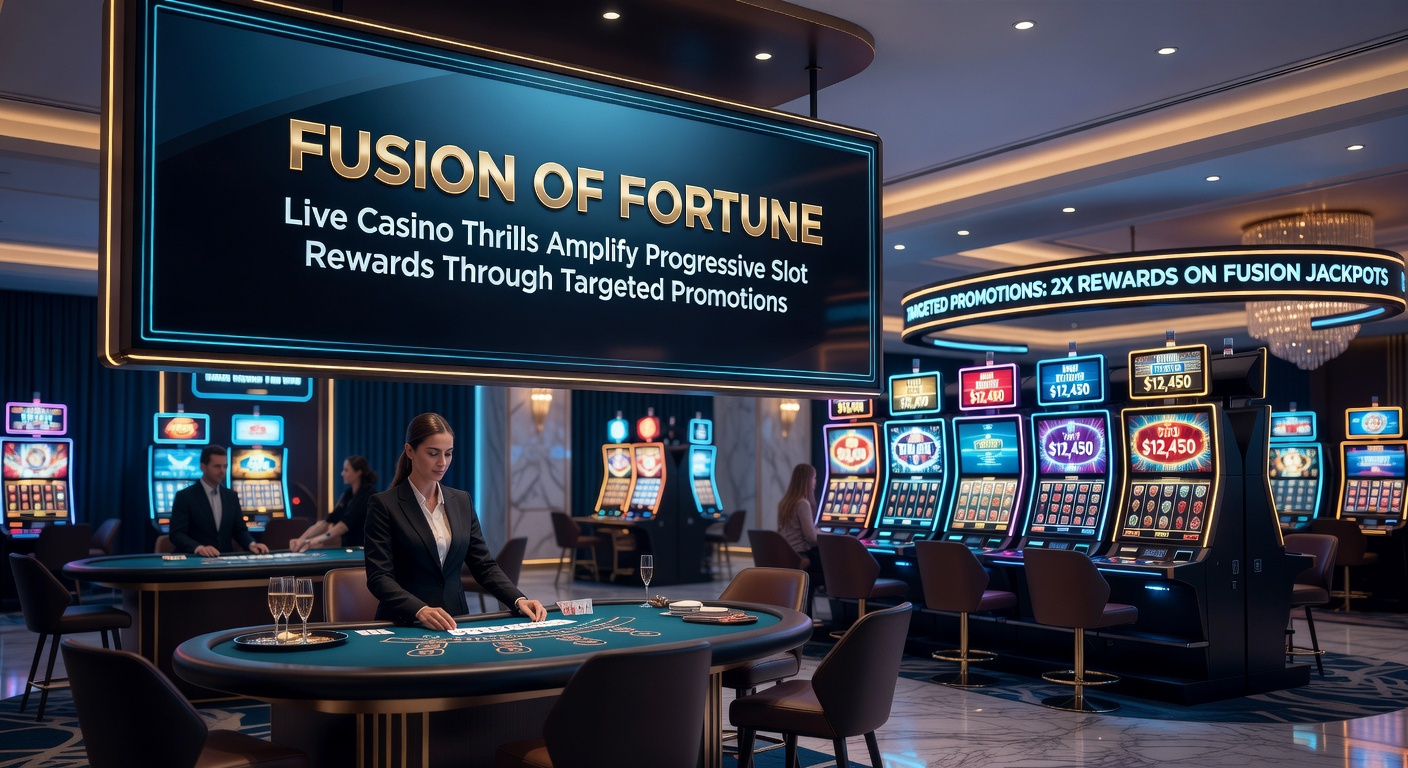 Lebendige Live-Casino-Szene mit progressiven Slot-Jackpots und promotionalen Angeboten im Vordergrund