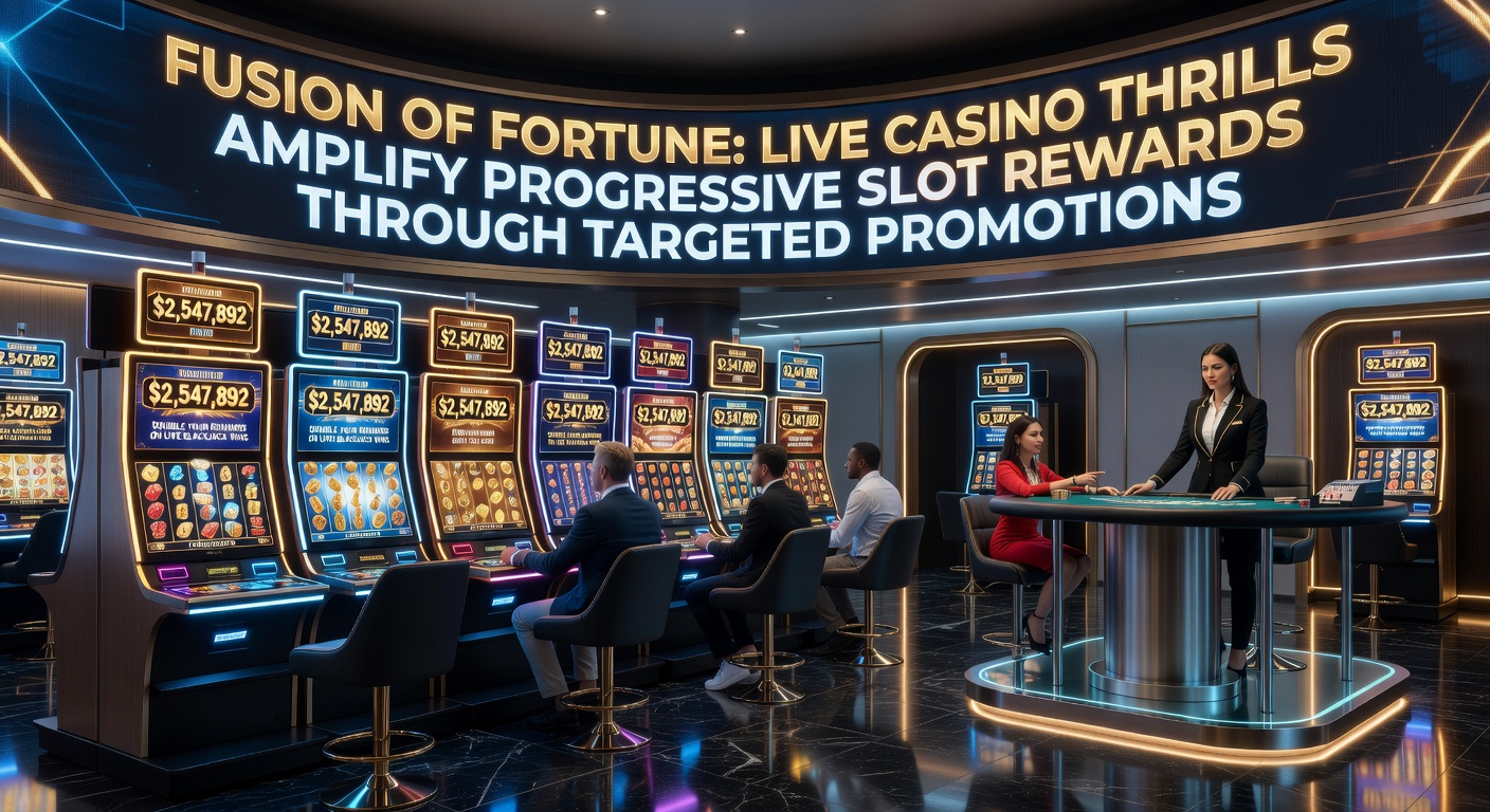 Dynamische Grafik zeigt Fusion von Live-Dealer-Tischen und explodierenden progressiven Slot-Jackpots mit Promo-Overlays