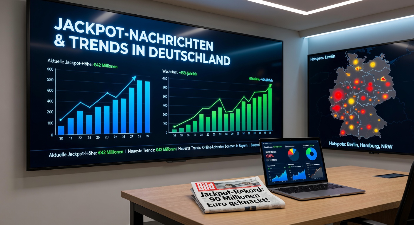 Feierliche Darstellung eines Eurojackpot-Gewinns mit leuchtenden Zahlen und Euro-Symbolen auf dunklem Hintergrund